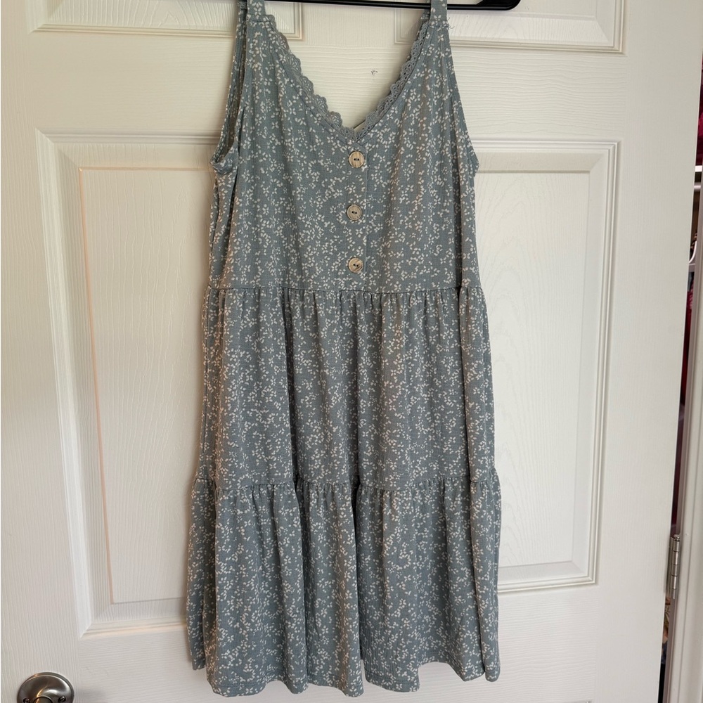 Floral Blue Sleeveless Dress